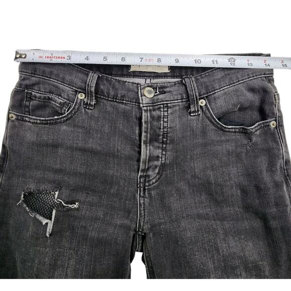 Free People Fishnet Patch Jeans Button Fly Faded Black Distressed Womens Sz 26 - Picture 8 of 9